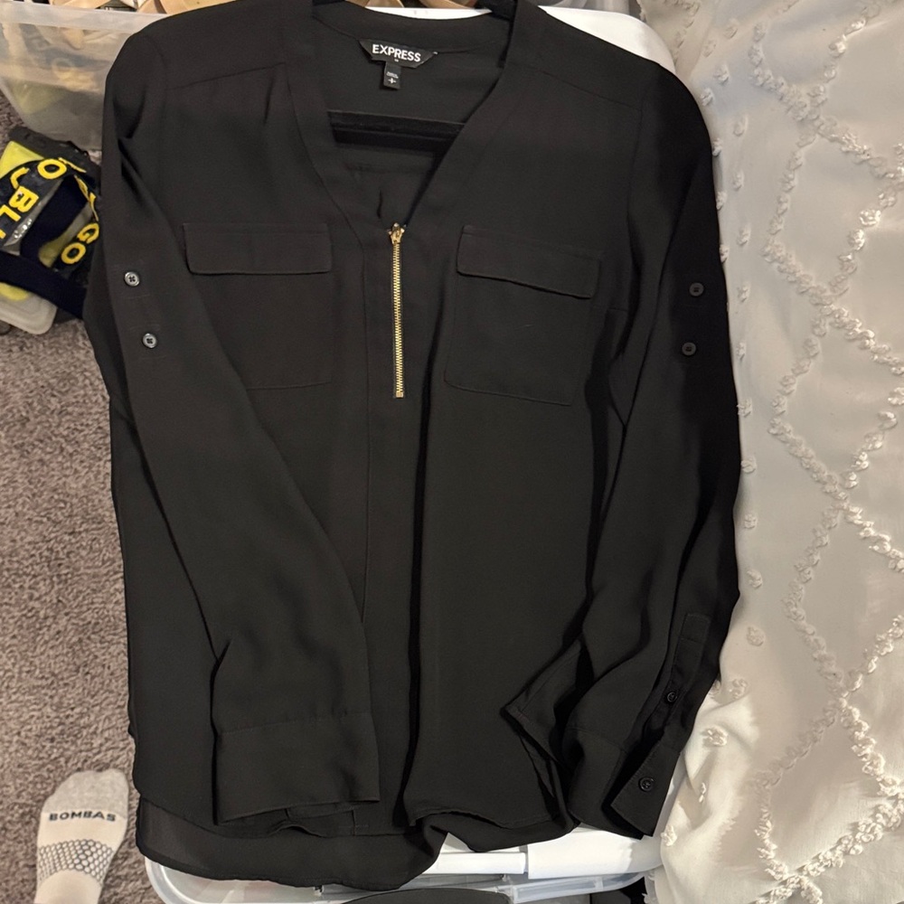 Express Men's Black Zip-Front Shirt Jacket